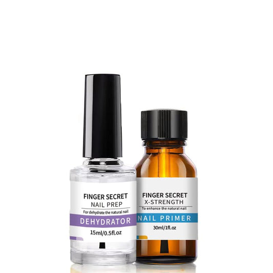 Nail Primer and Dehydrator-Professional Nail Prep Dehydrator and X-Strength Primer Set, Non-acid Air dry nail prep kit, No Burn Fast Air Dry, For Natural Nail & UV Gels.