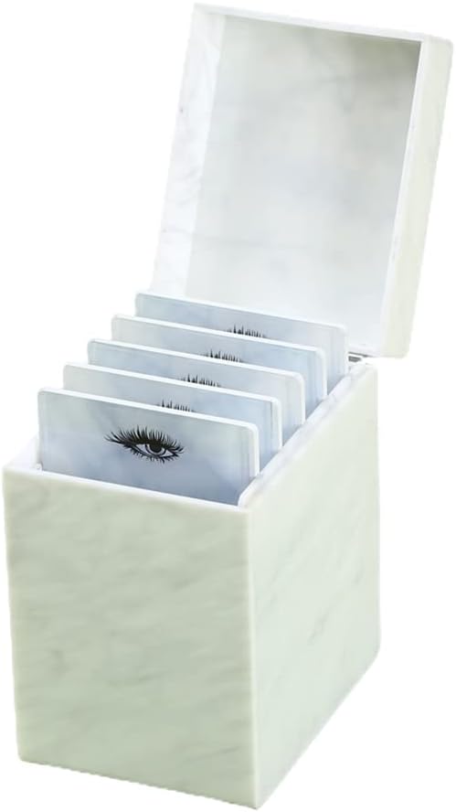 5 Layers Acrylic Eyelash Storage Box, Makeup Eyelashes Extension Close-Packed Display with 5 Pallets, Grafting False Eyelashes Glue Pallet Holder Display Organizer (5 Layers Marble White)