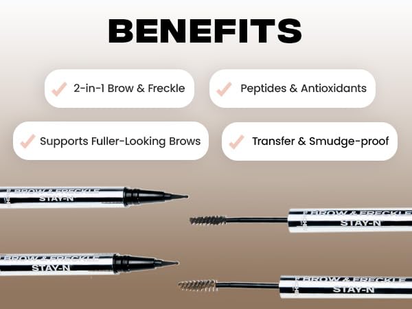 Sacheu Brow & Freckle STAY-N Tinted Eyebrow Gel & Faux Freckle Pen — 2-in-1 Longwear Water Resistant Brows Tint, Cruelty-Free & Vegan, Caramel Latte