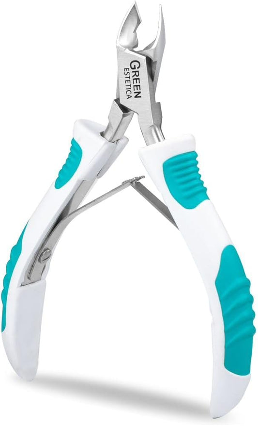 Cuticle Trimmer with Non-Slip Grip Handle Professional Stainless Steel Cuticle Cutter Sharp Blades Double Spring Cuticle Nippers for Nail Care Pedicure Manicure Nail Tools (White Green Grip Handle) | alldaygood beauty