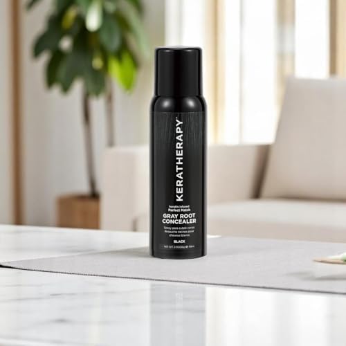 Keratherapy Keratin Infused Perfect Match Gray Root Concealer Spray, Black, 3 oz, 118 ml - Root Cover Up Spray to Hide Gray Roots - Keratin Therapy Hair Darkening & Temporary Scalp Concealer