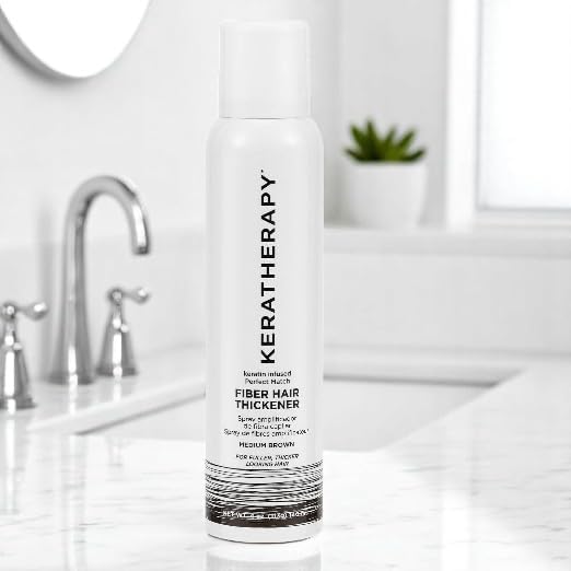 Keratherapy Keratin Infused Perfect Match Fiber Hair Thickener Spray, Medium Brown, 4 fl. oz., 140 ml - Volumizing, Thickening, & Concealing Hairspray for Scalp Coverage, Roots & Thinning Areas