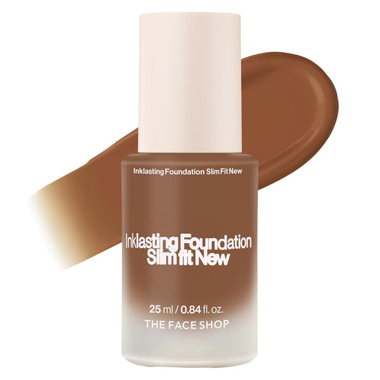 THE FACE SHOP Ink Lasting Liquid Foundation, Full Coverage, 72‑Hour Wear Semi‑Matte Finish, Makeup with Bakuchiol, W610 Coffe, 0.84 Fl. Oz. | alldaygood beauty
