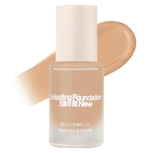THE FACE SHOP Ink Lasting Liquid Foundation, Full Coverage, 72‑Hour Wear Semi‑Matte Finish, Makeup with Bakuchiol, C210 Cool Sand, 0.84 Fl. Oz. | alldaygood beauty