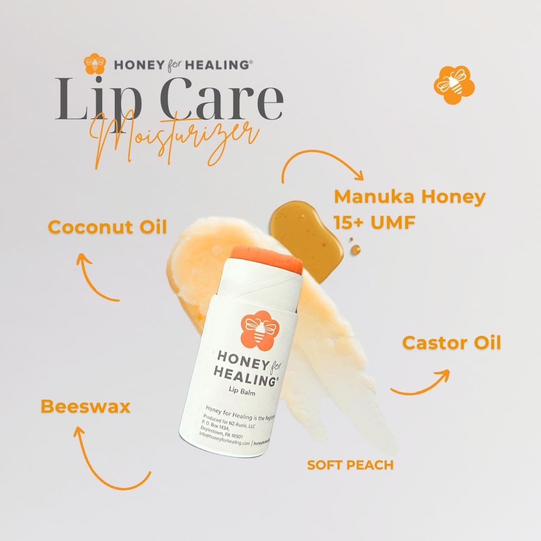 Manuka Honey Lip Balm 15+ UMF – Ultra-Hydrating Formula with Beeswax, Castor Oil & Organic Coconut Oil | 12+ Hour Moisture | Eco-Friendly Recyclable Tube | 0.25 oz / 7 g (Soft Peach)