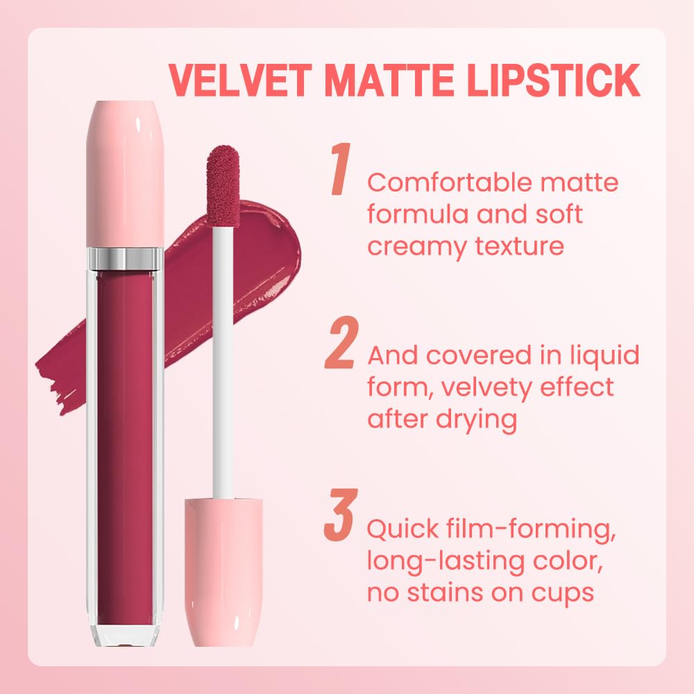 BINGBRUSH Super Matte Longwear No-Budge Stay On Smudge Proof Liquid Lipstick Long Lasting Makeup for Women,Highly Pigmented Color and Instant Shine, Cheeky