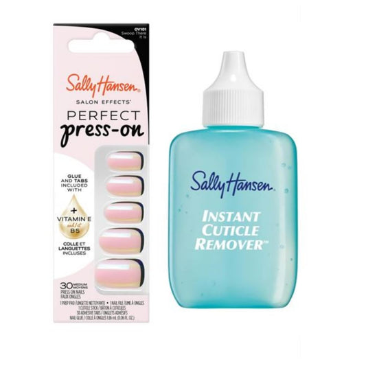 Sally Hansen Instant Cuticle Remover and Swoop There It Is Press-On Nails Kit with Nail Glue and Adhesive Tabs
