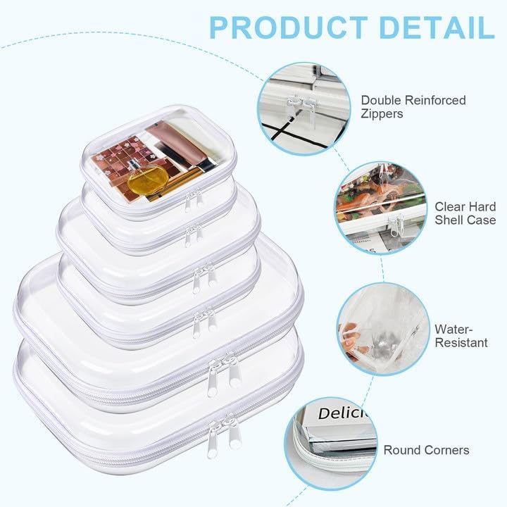 6 Pcs Clear Hard Zipper Case Hard Plastic Zipper Pouches Clear Shell Case Portable Travel Organizer Makeup Bag for Building Blocks Puzzles Cosmetics Makeup Supplies