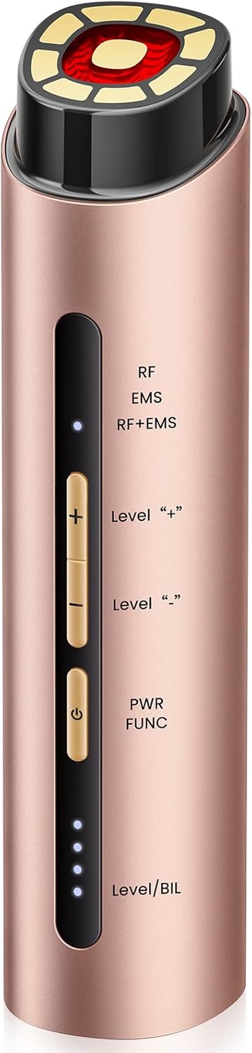 Microcurrent Facial Device, 3 Modes Red Light Therapy for Face and Neck, Skin Care Facial Massager Perfect Gifts for Women Men(Gold)