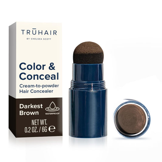 TRUHAIR Color & Conceal Waterproof Root Touch Up Hair Color Concealer - Hair Cover up for Gray Coverage and Hairline Filling - 11 Hair Colors Available (Darkest Brown)