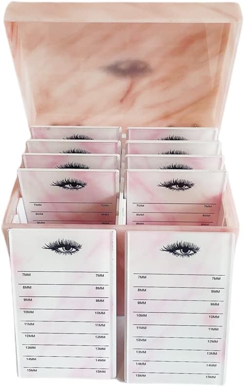 10 Layers Acrylic Eyelash Storage Box, Makeup Eyelashes Extension Close-Packed Display with 10 Pallets, Grafting False Eyelashes Glue Pallet Holder Display Organizer (Marble Pink)