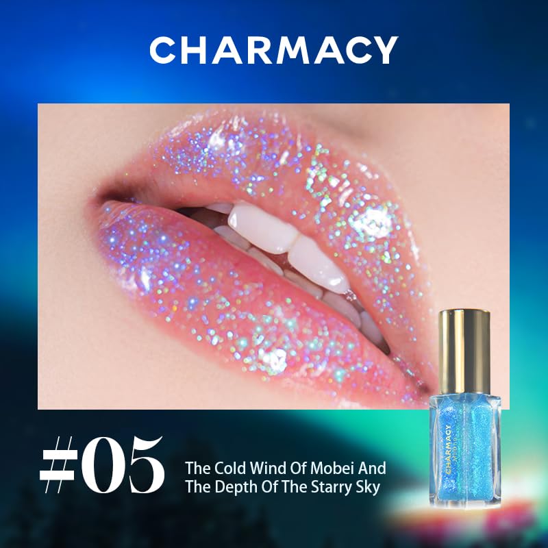CHARMACY Aurora Chameleon Moisturizing Lip Gloss, MultiColor Shifting Shimmer Lip Gloss, Hydrating Non-Sticky Formula Glitter Lip Glaze, Easy to Apply, Long-Lasting, High-Shine Sheer Finish #05