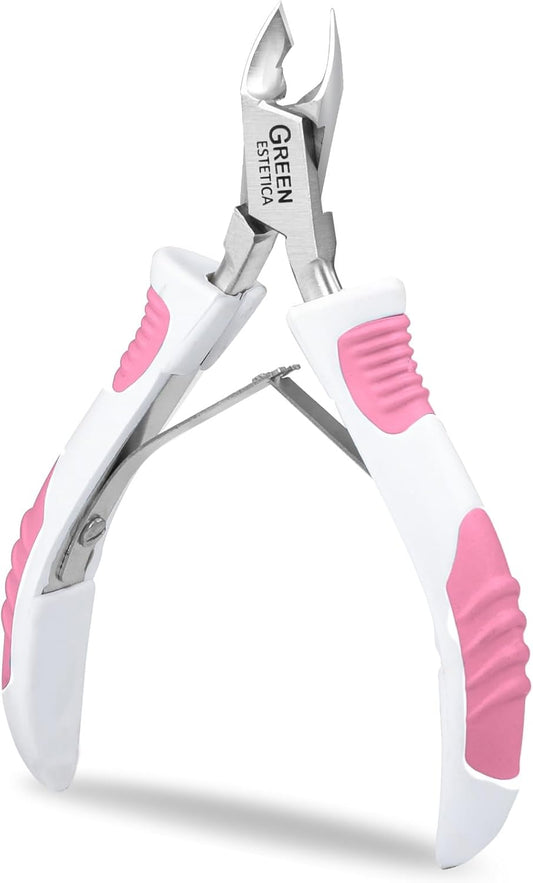 Premium Cuticle Trimmer Stainless Steel Nipper – Sharp Blades with Double Spring – Manicure Pedicure Tool for Home and Salon (White/Pink) | alldaygood beauty