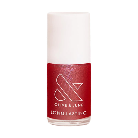 Olive & June Long Lasting Nail Polish | Plump Gel-Like Finish No Lamp Needed | Lasts up to 10 days | Salon-Quality at Home | 15-Free Vegan Cruelty-Free Chip-Resistant Shine | Ruby Shimmer Metallic Red | alldaygood beauty