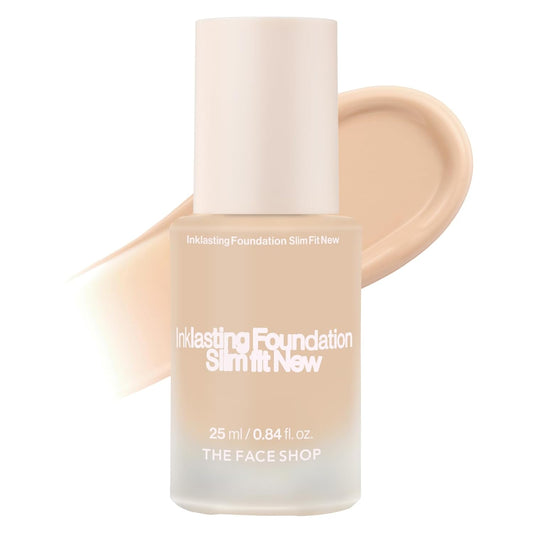 THE FACE SHOP Ink Lasting Liquid Foundation, Full Coverage, 72‑Hour Wear Semi‑Matte Finish, Makeup with Bakuchiol, W130 Warm Beige, 0.84 Fl. Oz. | alldaygood beauty