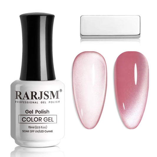 RARJSM Moonlight Cat Eye Gel Polish Blush Jelly Rose Pink Silver White Smoothie Glitter 15ml Silky Shimmer Velvet Mirror Cateye Gel Nail Polish with Magnetic Stick UV LED Curing Require Soak Off | alldaygood beauty