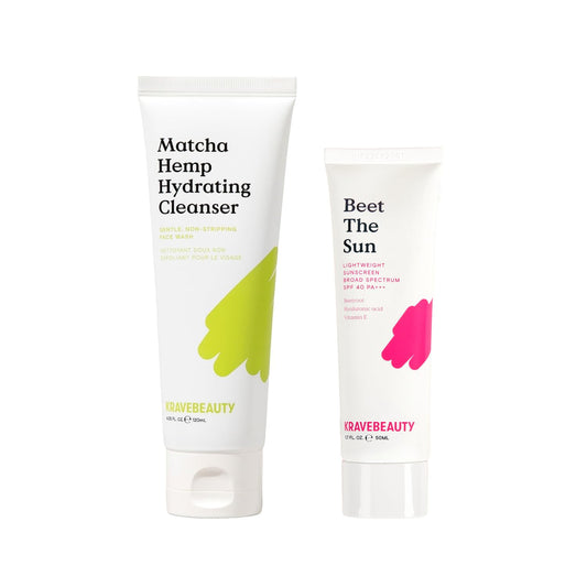KraveBeauty Cleanse + Protect Duo, Contains Matcha Hydrating Cleanser + Beet The Sun, Gentle Face Wash & Chemical Non-Greasy SPF, Daily Skincare Essentials, Vegan & Cruelty Free, 4.05 fl oz 1.7 fl oz | alldaygood beauty