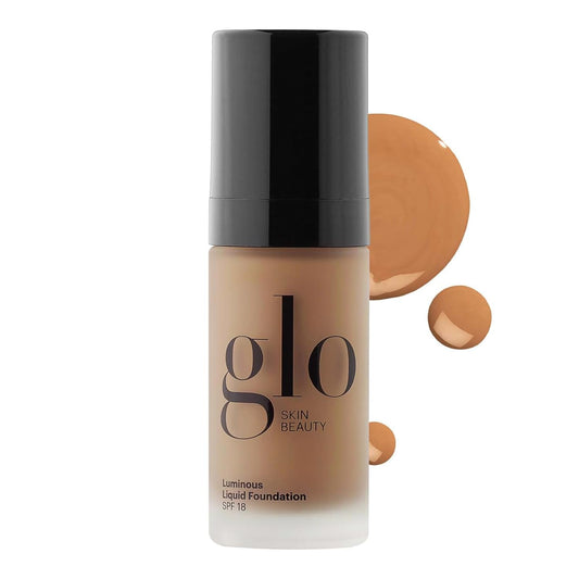 Glo Skin Beauty Luminous Liquid Mineral Foundation Makeup with SPF 18 (Caramel) - Improves Uneven Skin Tone, Smooths & Corrects Imperfections, Sheer to Medium Coverage, Dewy Finish | alldaygood beauty