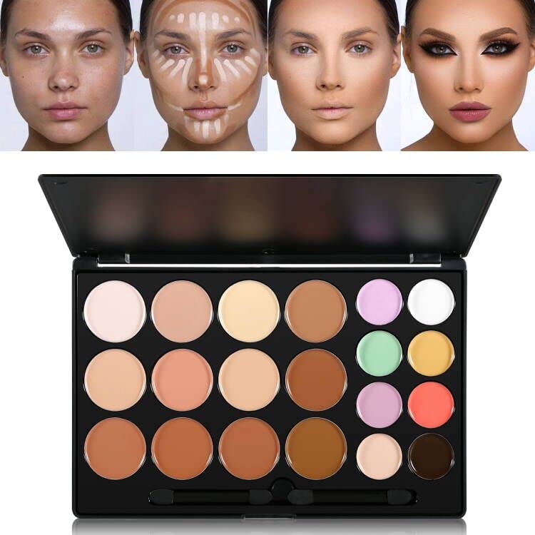 Cream Contour Concealer Makeup Palette Kit, DE’LANCI Face Contour Cream Foundation,Full Coverage Concealer Palette,Natural Brightening Contouring Highlight Makeup Pallet for Oily Skin Dark Circles
