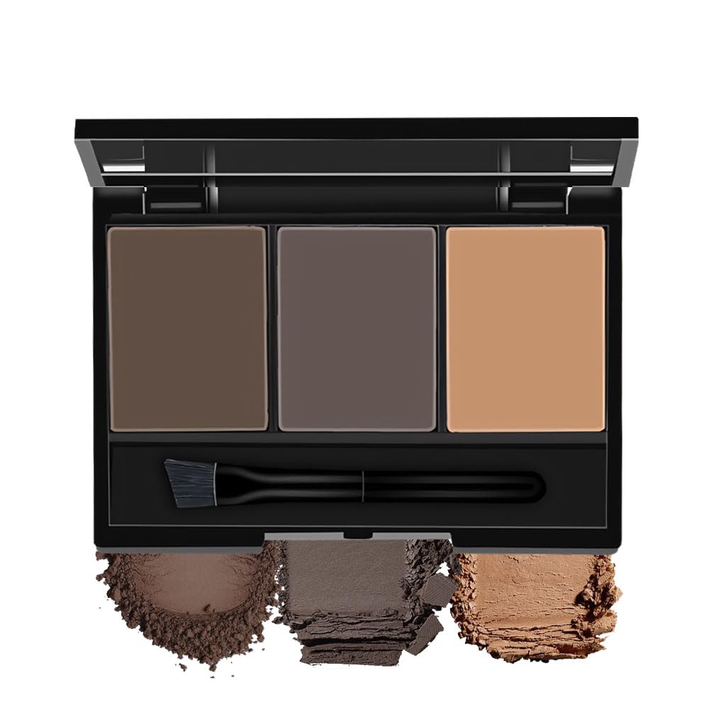 Eyebrow Powder Dark Light Brown Grey Kit,Eye Brow Powder for Women with Brow Brush,Long-Lasting Waterproof Three Colors Brow Filler Get Full Defined Natural Brows,Brown Eyebrow Powder Makeup