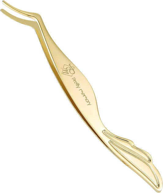 Pretty memory DIY Eyelash Applicator Tool, Curved Eyelash Tweezers for False Lashes, Lash Applicator for Easy Lashes Application and Removal, Gold