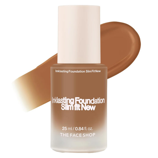 THE FACE SHOP Ink Lasting Liquid Foundation, Full Coverage, 72‑Hour Wear Semi‑Matte Finish, Makeup with Bakuchiol, W510 Hazelnut, 0.84 Fl. Oz. | alldaygood beauty