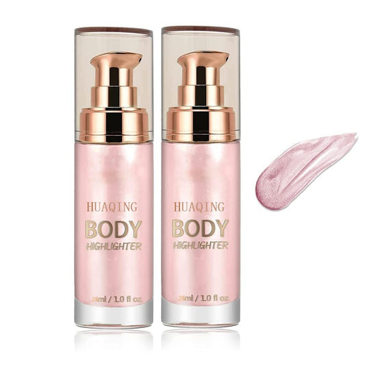 2 Pack Body Luminizer,Shimmer Body Highlighter Makeup Liquid Gloss Makeup for Glitte Face Body Gloss Cream.(104 Soft Yarn Pink)