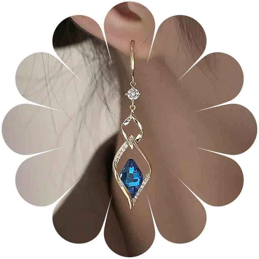 Vintage Sapphire Drop Earrings Blue Crystal Hook Earrings Gold Swirl Square Dangle Earrings Blue Sapphire Earrings Jewelry for Women