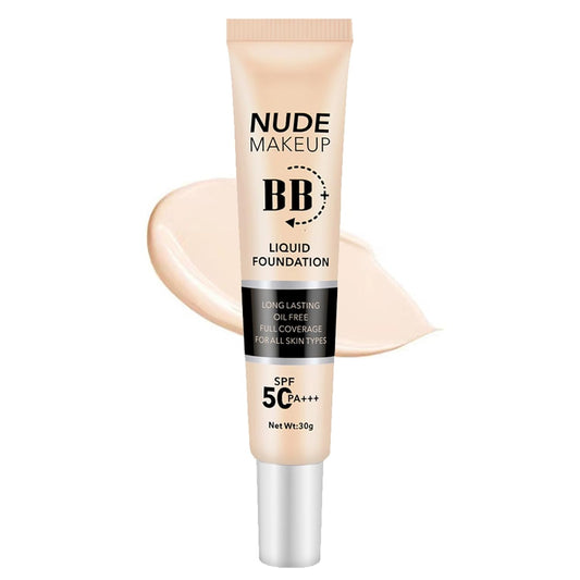 BB Cream with SPF 50, BB Cream Full Coverage, Hide Pores Blemishes, Nude Makeup Base, Even Skin Tone, Long Lasting Oil Control, Hydration BB Cream, Natural Finish for All Skin Types (Ivory)