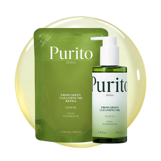 PURITO From Green Cleansing Oil Set(Original+Refill), Fragrance-Free, Gentle Vegan Oil Cleanser for Face & Eyes, for Sunscreen & Waterproof Makeup, Cruelty-Free Korean Skin Care 13.52 fl.oz / 400ml | alldaygood beauty