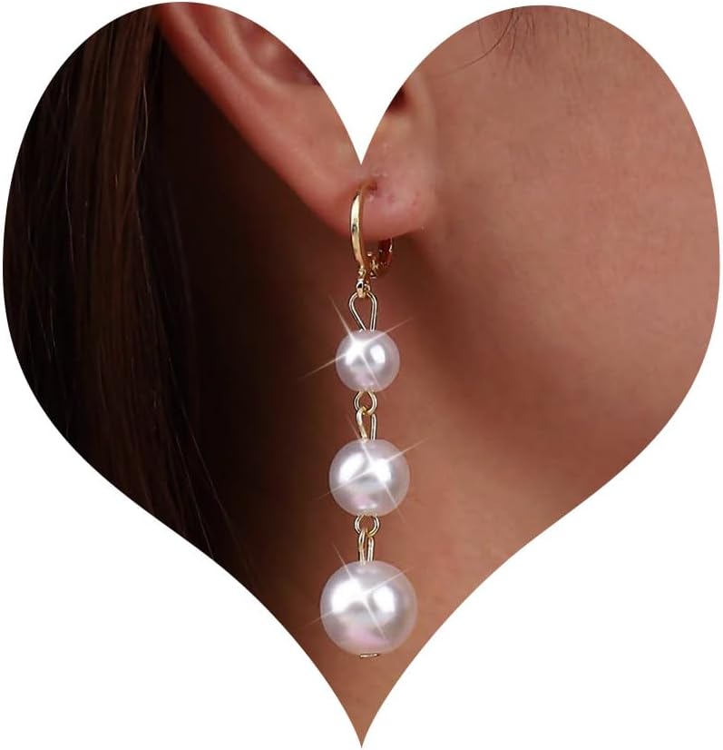 Vintage Pearl Drop Earrings Gold Long Tassel Pearl Earrings Pearl Chain Dangle Earrings Pearl Huggie Hoop Earrings Jewelry for Women