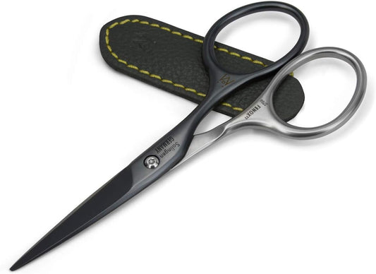 GERMANIKURE Moustache and Beard Scissors - Self-Sharpening FINOX22 Titanium Coated Stainless Steel Professional Grooming Tools in Leather Case - Ethically Made in Solingen Germany - 2706 | alldaygood beauty