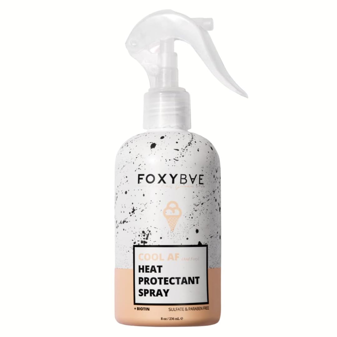 FoxyBae Heat Protectant Spray - Thermal Hair Styling Mist for Curling Iron & Blow Dryer - Prevents Frizz, Damage & Breakage, 8oz