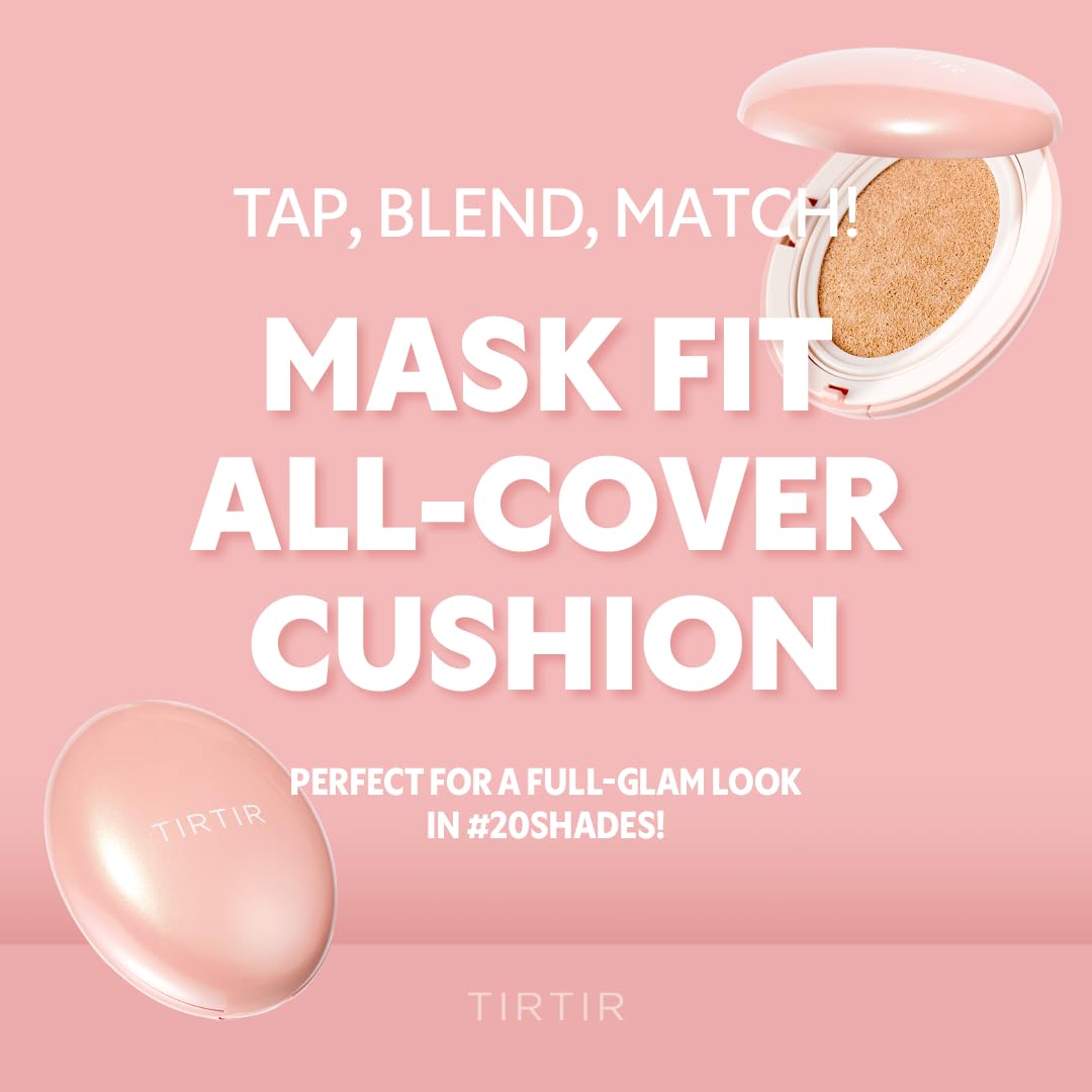 TIRTIR Mask Fit All Cover Pink Cushion Foundation | High coverage, Velvety Matte Finish, Lightweight, Flawless, Corrects Redness, Korean Cushion (#27N Camel, Full Size, 0.63 Fl Oz)