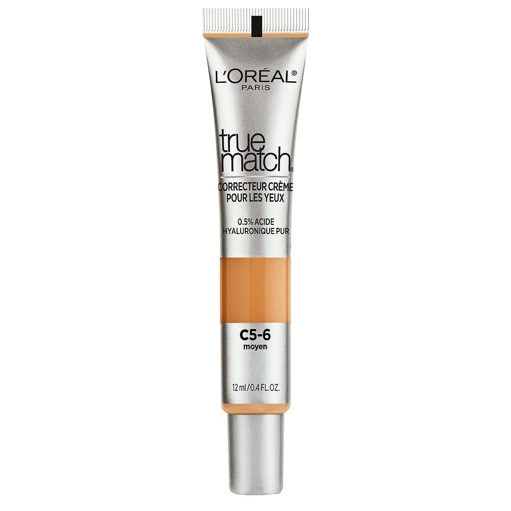 L’Oréal Paris True Match Eye Cream in a Concealer, 0.5% hyaluronic acid, Medium C5-6, 0.4 fl. oz.