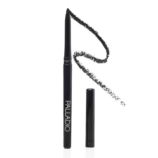 Palladio Retractable Waterproof Eyeliner, Richly Pigmented Color and Creamy, Slip Twist Up Pencil Eye Liner, Smudge Proof Long Lasting Application, All Day Wear, No Sharpener Required, Pure Black | alldaygood beauty