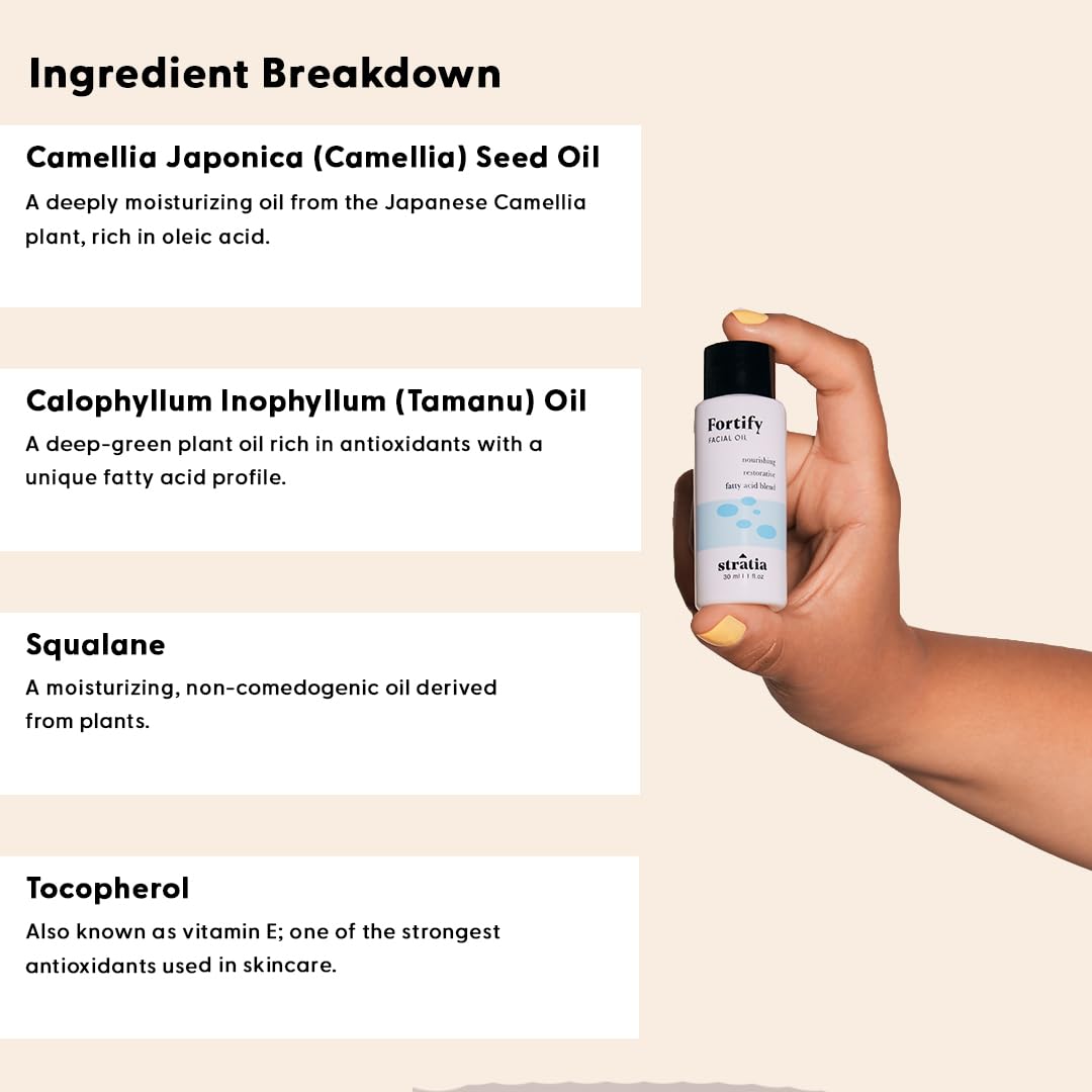 Stratia Fortify - Restorative Facial Oil with Omega Fatty Acids Blend, Nourishing & Non-Greasy for Dry, Combo & Sensitive Skin, 1 Fl Oz