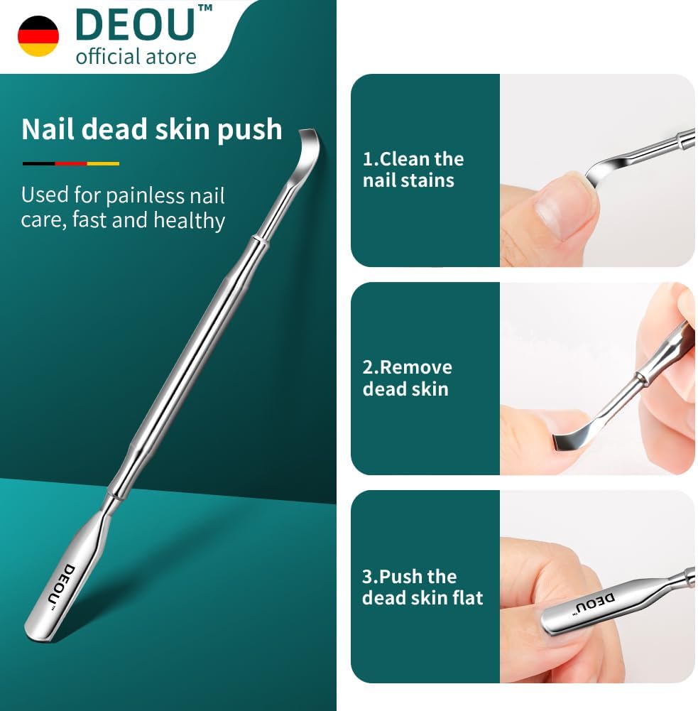 DEOU professional cuticle scissors, salon manicure tools, stainless steel eyelash trimmer, Manicurist nail care blade, extremely sharp, for women's manicure (Cuticle scissors+Steel push)