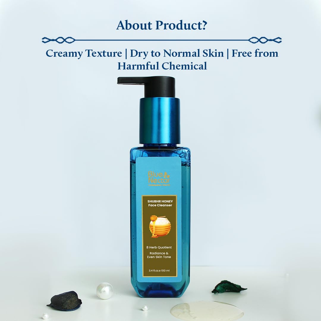 Blue Nectar Ayurvedic Honey and Aloevera Face Wash and Makeup Remover | Daily Facial Cleanser for Women and Men | All Skin Types (8 Herbs, 3.4 Fl Oz)