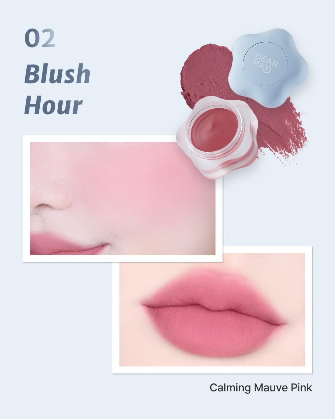 DEARMAY Pure Falling Mood Lip Pot No. 02 Blush Hour 0.23 Oz. Vegan Lip Stain Lip & Cheek Multi-Use Tint With Hydrating Formula for Smooth Soft Blend Without Dryness or Fine Lines, Korean Makeup