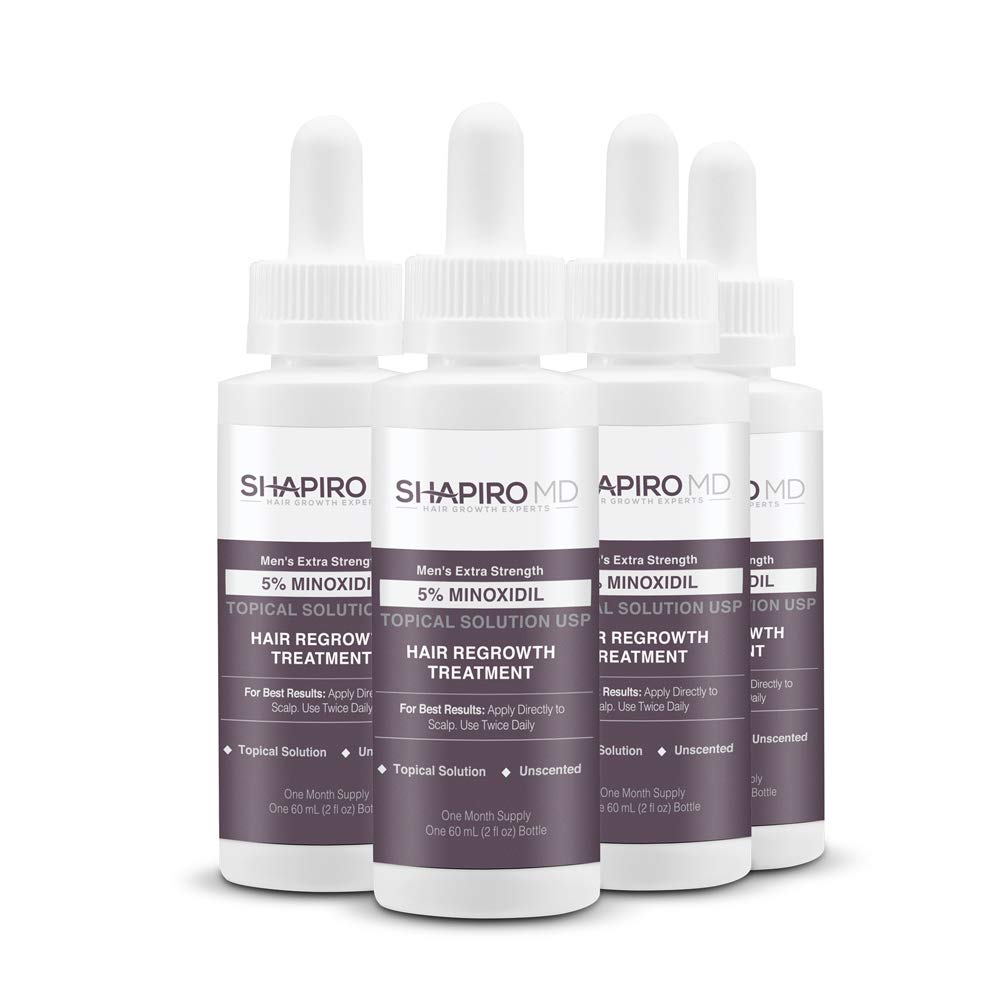 Shapiro MD Hair Growth Experts Minoxidil 5% Topical Solution for Men's Hair Growth, Serum Promotes Hair Regrowth by Reactivating Hair Follicles - 4 Month