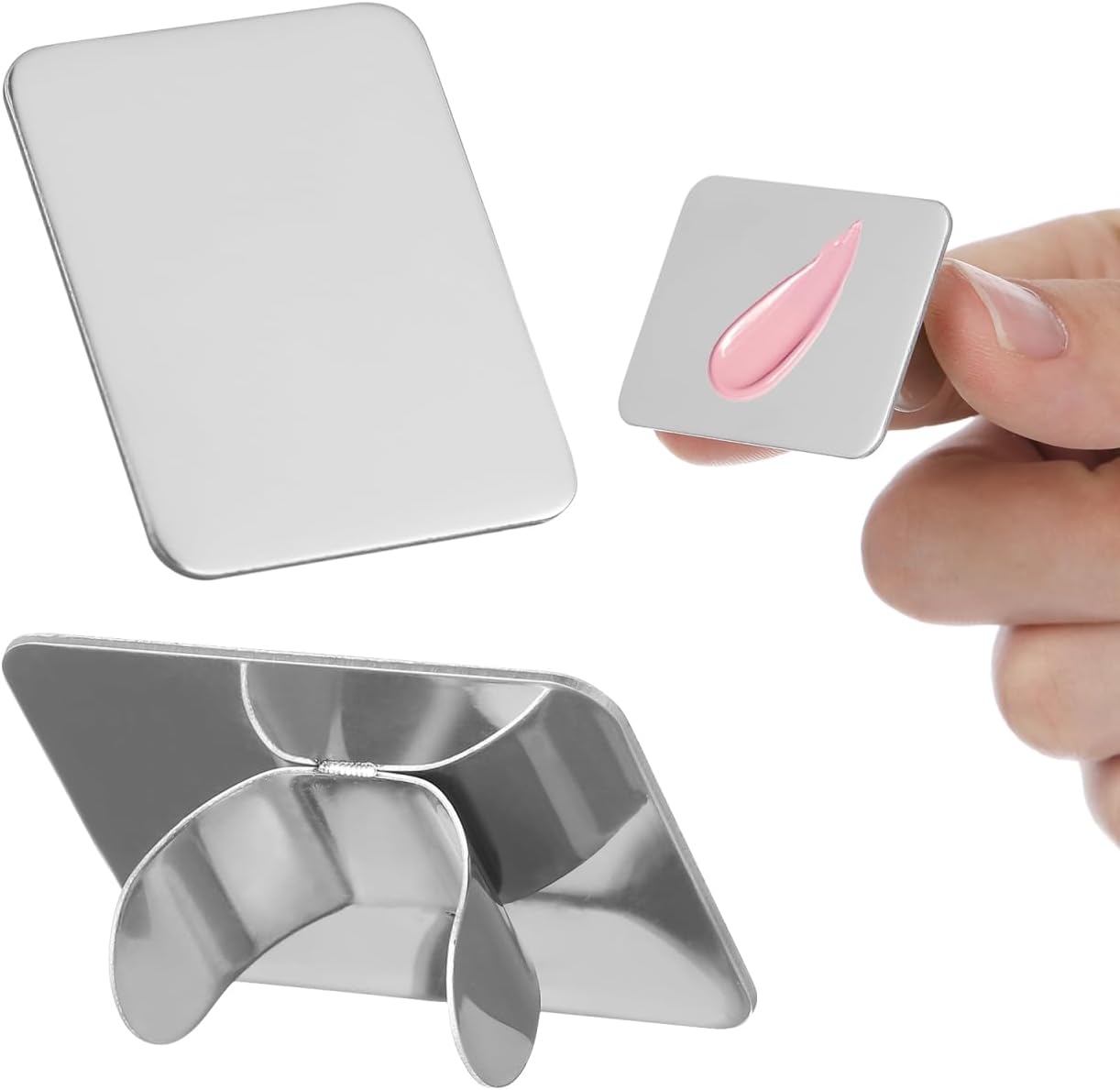 Frcolor 2PCS Nail Art Palette Stainless Steel Makeup Mixing Palette Ring Nail DIY Art Design Paint Color Mixing Palette Metal Tool