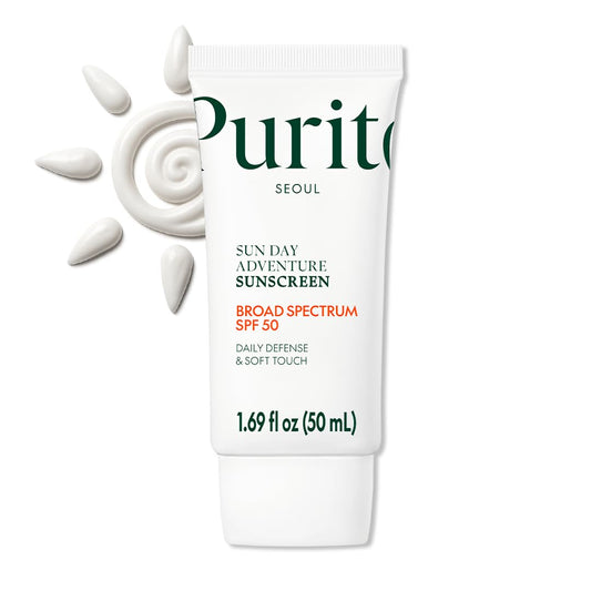 PURITO Sun Day Adventure Korean Sunscreen Smoothest and Lightest Texture Broad Spectrum SPF 50 UVA & UVB Protection No White Cast Oil Free For All Skin Types Vegan Daily Skin Care 50ml, 1.69 fl.oz | alldaygood beauty