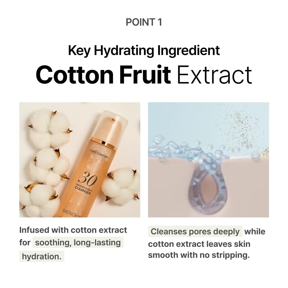MENOKIN Cotton Cloud Bubble Cleanser [Bright] Vitamin C for Dull Skin & Dark Spots, Low pH for Sensitive Skin, Hydrating & Non-Stripping, Gentle Face Wash, Boost Radiance, Korean Skincare 5.07 fl. oz