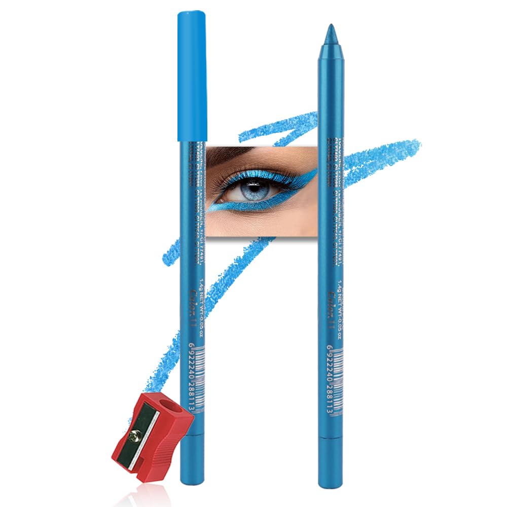 Kaely Gel Eyeliner Pencil for Women, Sea Blue Eye Liner Waterproof Smudge Proof with Sharpener, Waterline Eye Makeup Liners, delineador de ojos contra el agua, Vegan & Cruelty-Free, 11