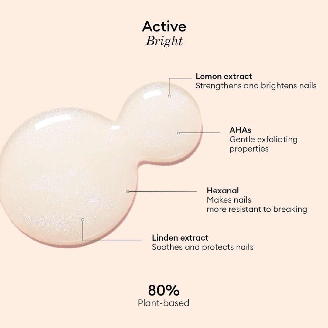 Manucurist Active Bright All in One Nail Perfector: Brightening Treatment Polish & Care - No Lamp - Vegan & Made in France - White Nail Polish - Nail Whitener & Brightener - Nail Strengthener