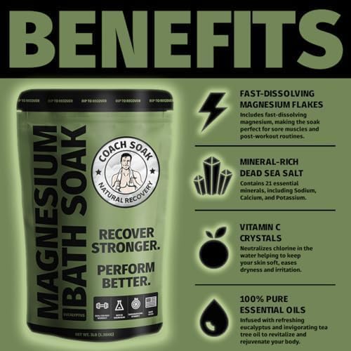 5 Pack Bundle: Coach Soak Recovery Bath Soak, Epsom Salt Bulk, Bath Salts Bulk, 5 Pack Bundle - Total of 15 Pounds (Mixed Bundle)