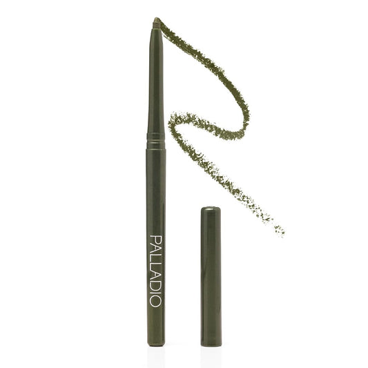 Palladio Retractable Waterproof Eyeliner, Richly Pigmented Color and Creamy, Slip Twist Up Pencil Eye Liner, Smudge Proof Long Lasting Application, All Day Wear, No Sharpener Required, Olive | alldaygood beauty