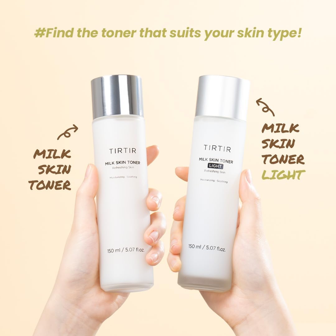 TIRTIR Milk Skin Rice Toner Light | Instant Hydration with 4% Niacinamide, Pantenol, Lightweight, Pore-Tightening, Vegan, Acne-Prone, Oily Skin, Fungal Acne Safe, Korean Skin Care, 0.67 Fl Oz