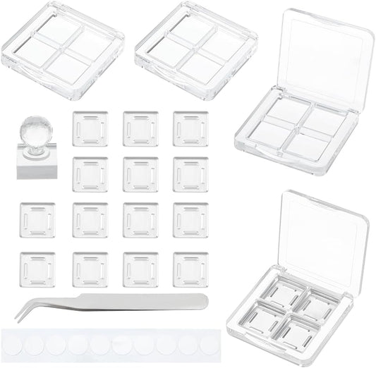 BENECREAT 4Pcs Empty DIY Eyeshadow Box Kit, Slim Custom Makeup Palette Wrapped Powder Blush Lipstick Container with 20pcs Palette Pans for Travel, DIY Cosmetic, Crafts projects